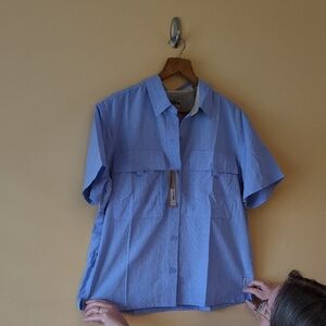Eddie Bauer Light Blue Short-Sleeve Button-Front Shirt